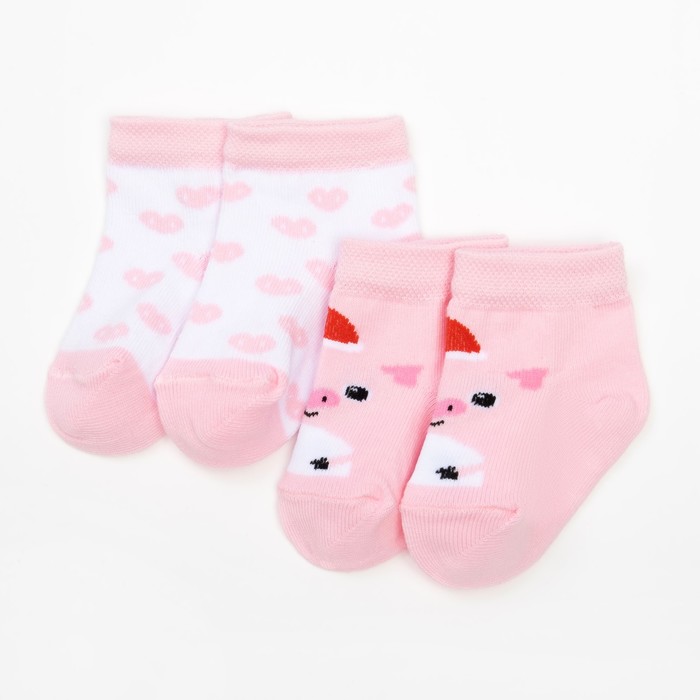 Набор Носки детские 2шт "Пятачок" 8-10 см, 6-9 мес, 100% хлопок