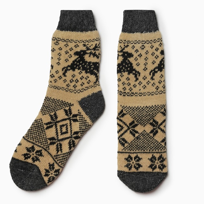 Носки женские шерстяные "Олень в орнаменте", цвет кремовый, размер 25