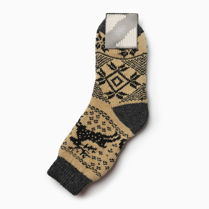 Носки женские шерстяные "Олень в орнаменте", цвет кремовый, размер 25