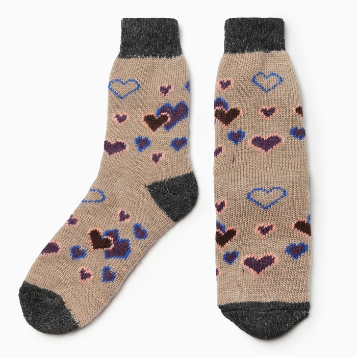 Носки женские шерстяные "Сердечки", цвет кремовый, размер 25