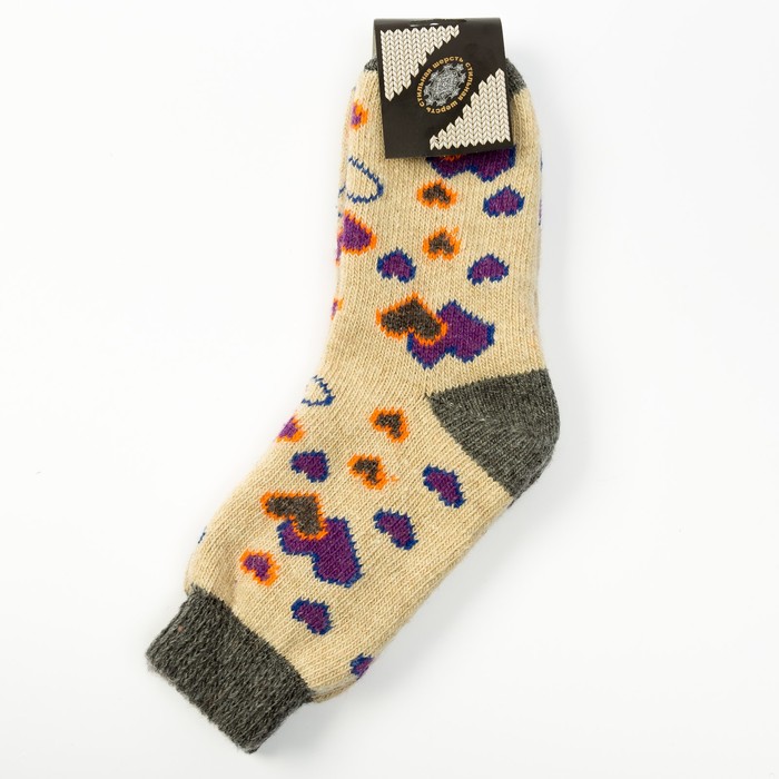 Носки женские шерстяные "Сердечки", цвет кремовый, размер 25