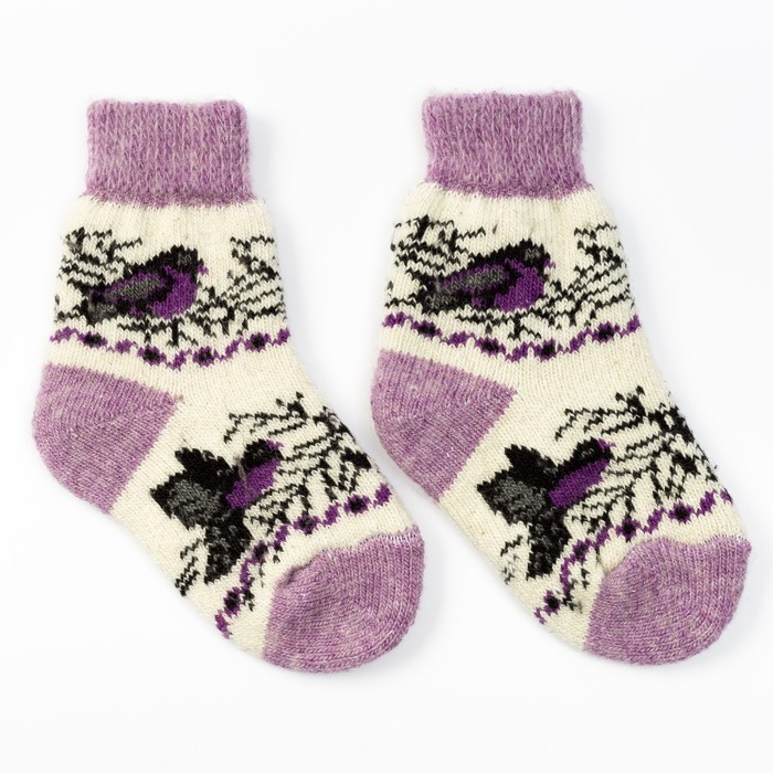 Носки детские шерстяные "Птички", цвет белый, размер 22