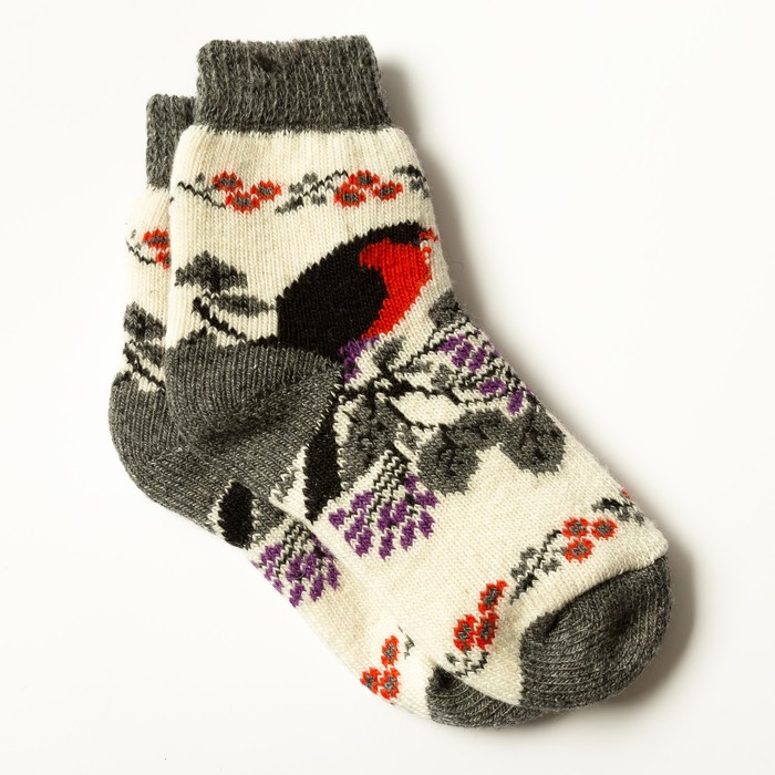 Носки детские шерстяные «Снегирь на веточке», цвет белый, размер 22