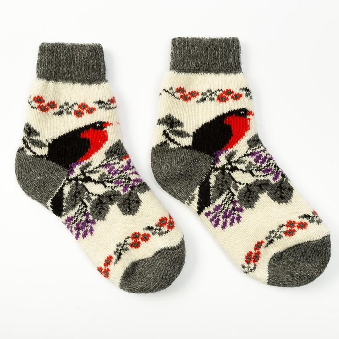 Носки детские шерстяные «Снегирь на веточке», цвет белый, размер 22