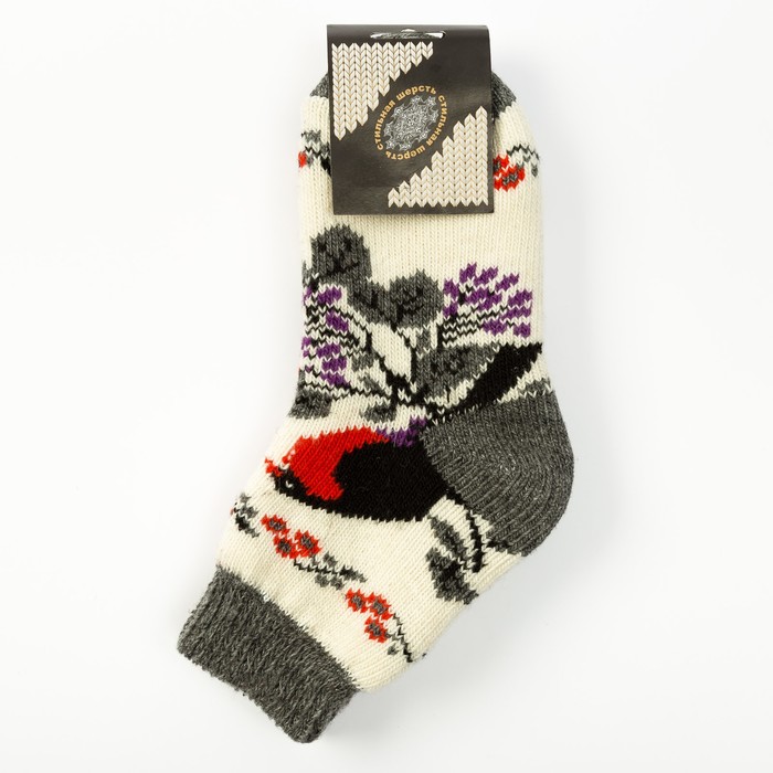 Носки детские шерстяные «Снегирь на веточке», цвет белый, размер 22