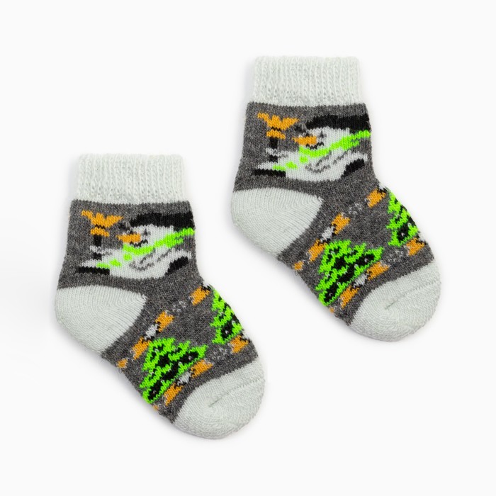 Носки детские шерстяные "Снеговик", цвет серый, размер 22