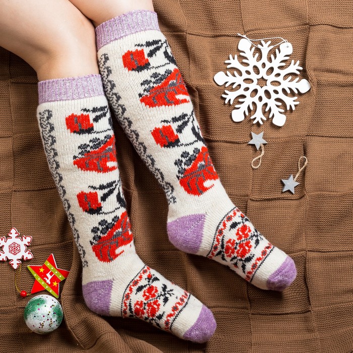 Гольфы (получулки) женские шерстяные "Маковки", цвет белый, размер 23