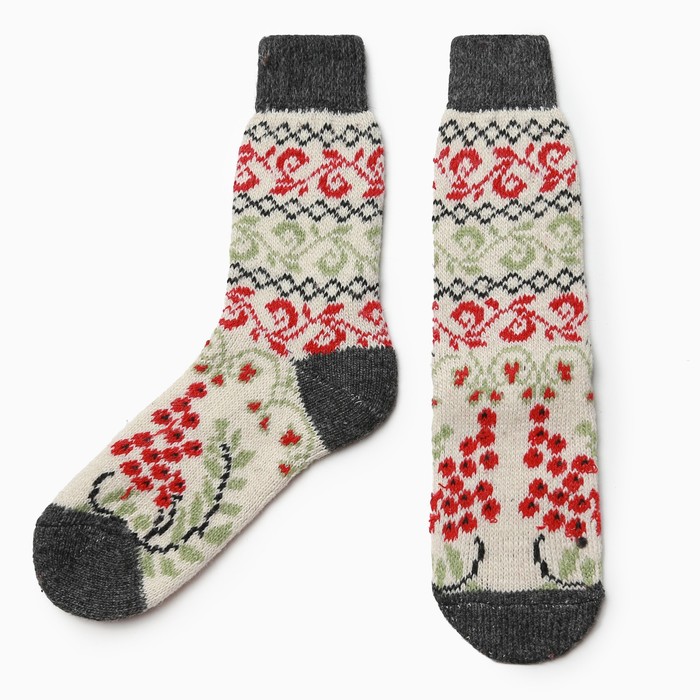 Носки женские шерстяные "Орнамент-рябинка", цвет белый, размер 25