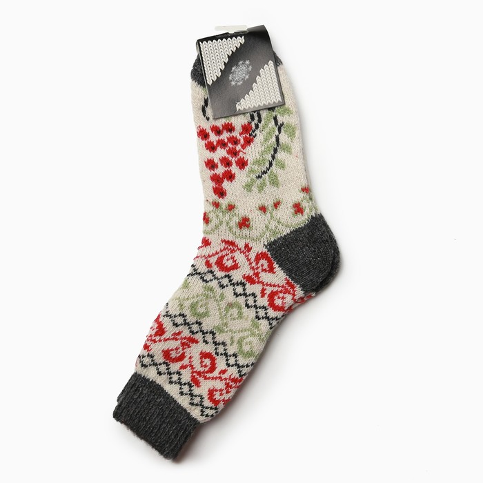 Носки женские шерстяные "Орнамент-рябинка", цвет белый, размер 25