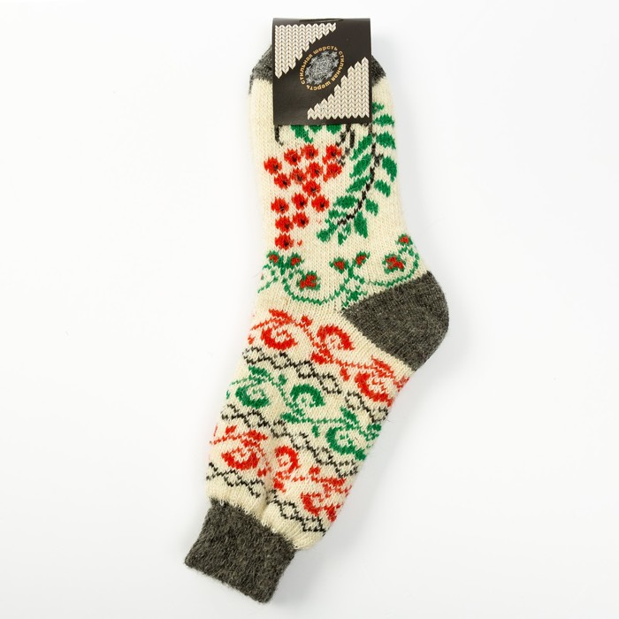 Носки женские шерстяные "Орнамент-рябинка", цвет белый, размер 25