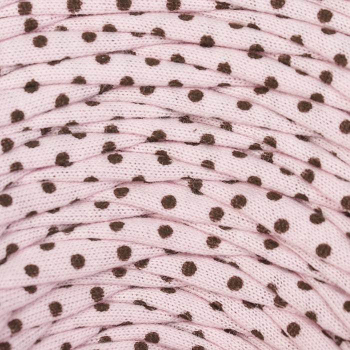 Пряжа трикотажная "Бейка стиль"  110м/370гр , ширина 7-9 мм (9107 горошек на розовом)