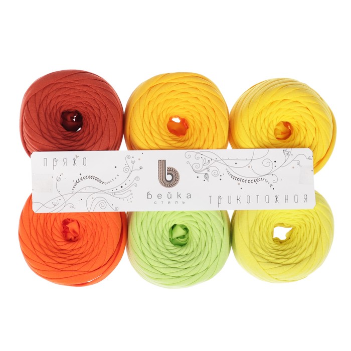 Пряжа трикотажная "Бейка стиль" 20м/80гр, ширина нити 7-9мм,  набор 6 шт (Комплект 1)