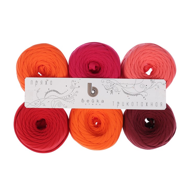 Пряжа трикотажная "Бейка стиль" 20м/80гр, ширина нити 7-9мм,  набор 6 шт (Комплект 6)