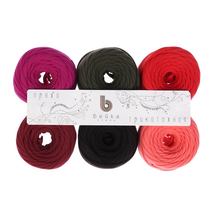 Пряжа трикотажная "Бейка стиль" 20м/80гр, ширина нити 7-9мм,  набор 6 шт (Комплект 15)
