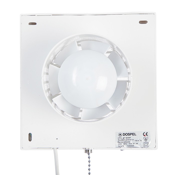 Вентилятор осевой, москитная сетка, с выключателем, d=100 мм, 220 В, 15 Вт, белый