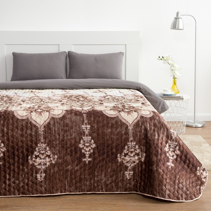 Покрывало "Этель" шёлк евро макси Восточный узор 220х240 см, искусственный шёлк 100% п/э