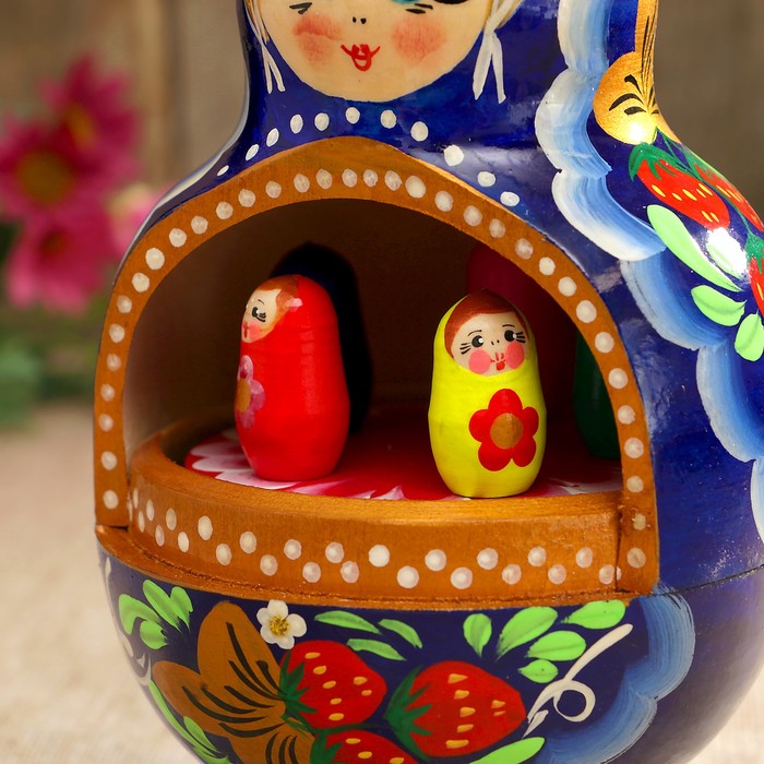 Сувенир музыкальный «Матрёшка», синее платье, 20 см