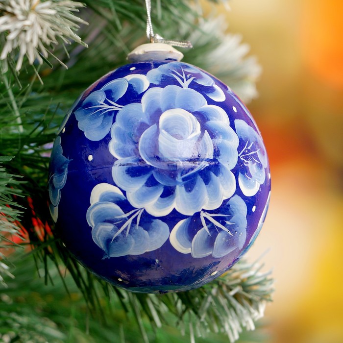 Подвеска новогодняя «Шар», синяя гжель, 7 см