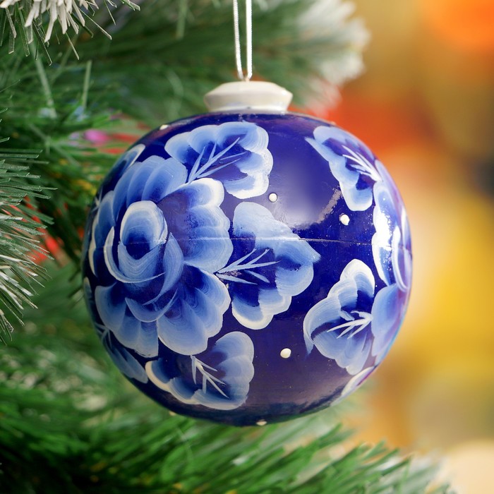 Подвеска новогодняя «Шар», синяя гжель, 8 см