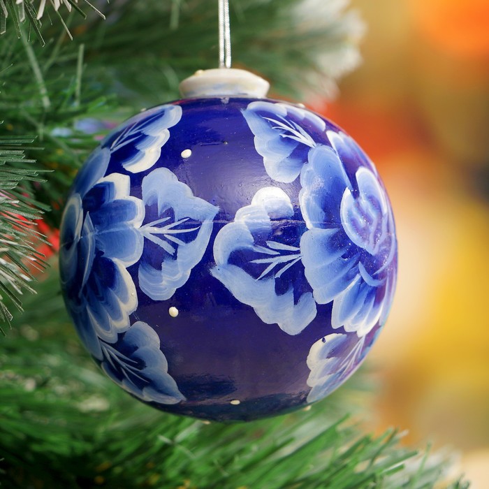 Подвеска новогодняя «Шар», синяя гжель, 8 см