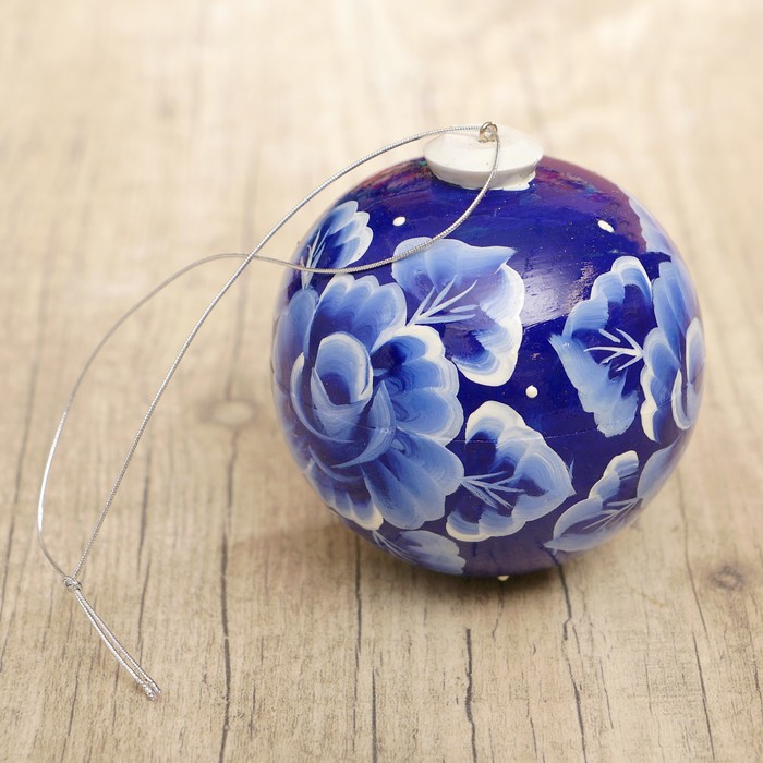 Подвеска новогодняя «Шар», синяя гжель, 8 см