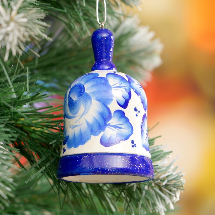 Подвеска новогодняя «Колокольчик», синяя гжель, 7 см