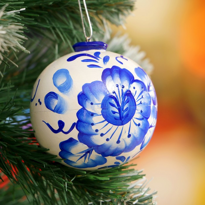 Подвеска новогодняя «Шар», гжель, 7 см