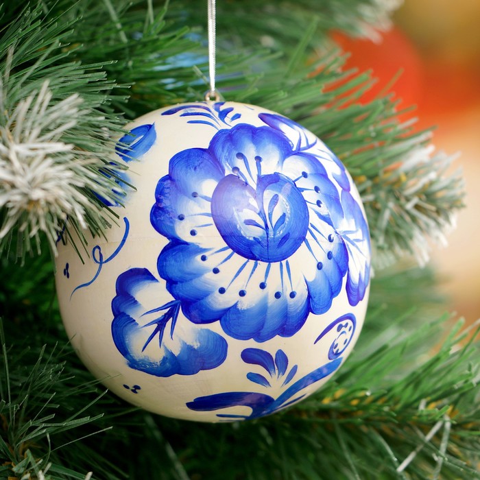 Подвеска новогодняя «Шар», гжель, 8 см