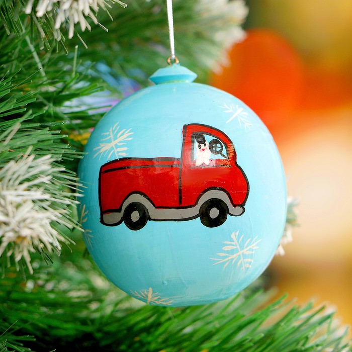 Подвеска новогодняя «Шар - Машинка», 7 см, микс