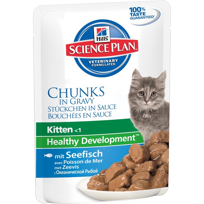 Влажный корм Hill's Cat для котят, рыба кусочки в соусе, пауч, 85 г