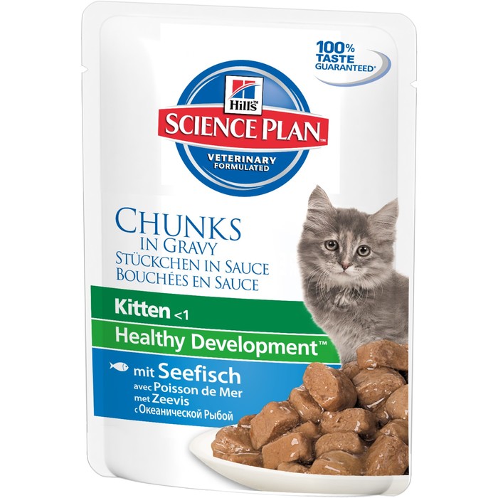 Влажный корм Hill's Cat для котят, рыба кусочки в соусе, пауч, 85 г