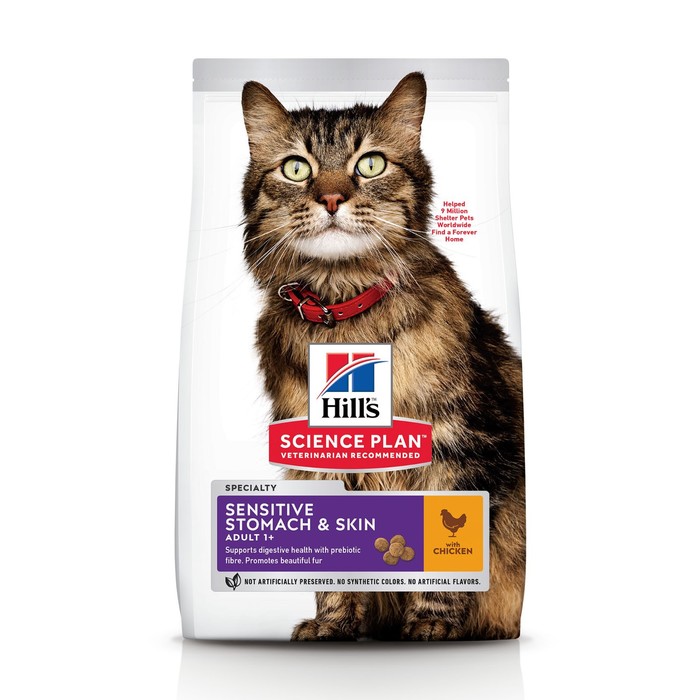 

Сухой корм Hill's Cat sensitive stomach skin для кошек, здоровье кожи и пищеварения, 1.5 кг