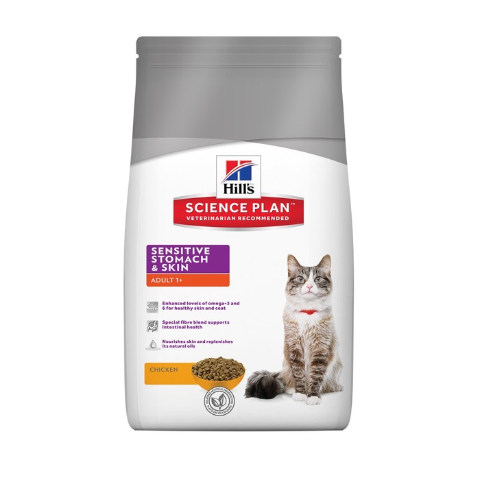 Сухой корм Hill's Cat sensitive stomach skin для кошек, здоровье кожи и пищеварения, 5 кг