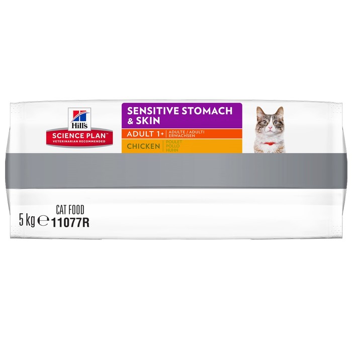 Сухой корм Hill's Cat sensitive stomach skin для кошек, здоровье кожи и пищеварения, 5 кг