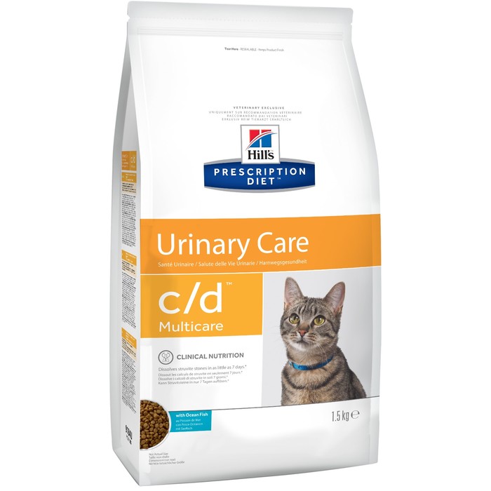 Сухой корм Hill's Cat c/d ocean fish для кошек, профилактика струвитов, рыба, 1.5 кг