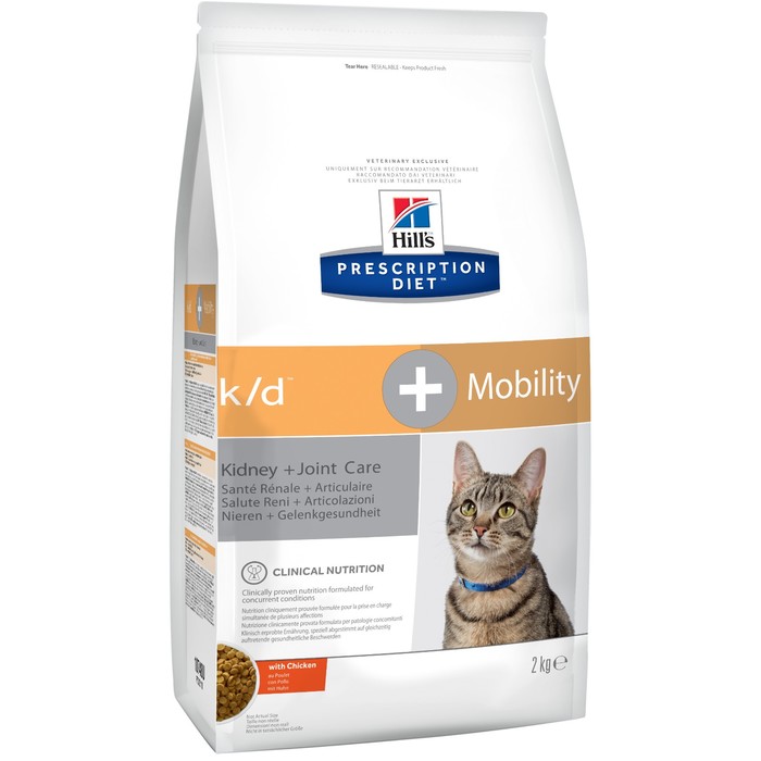 Сухой корм Hill's Cat k/d+mobility для кошек, лечение почечной недостаточности и суставов, 2 кг