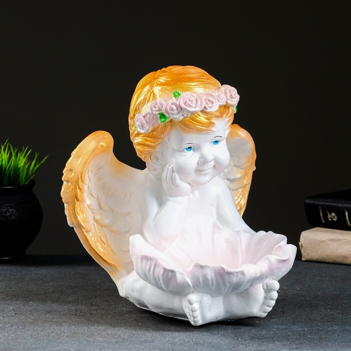 Фигура "Ангел с кувшинкой" 23х23х27см белое золото