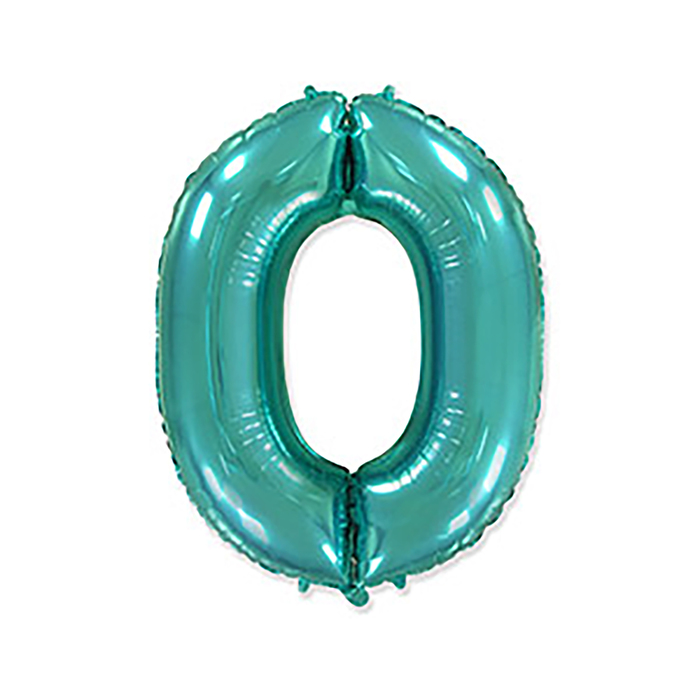 Шар фольгированный 40 "Цифра 0", цвет бирюзовый