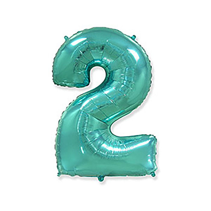 Шар фольгированный 40 "Цифра 2", цвет бирюзовый