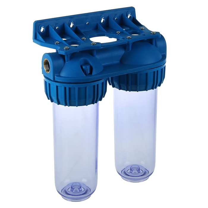 Корпус для фильтра 3/4" 10S, ABS+PP, двойной, внутренняя резьба, без картриджа, прозрачный