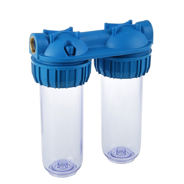 Корпус для фильтра 1" 10S, ABS+PP, двойной, внутренняя резьба, без картриджа, прозрачный