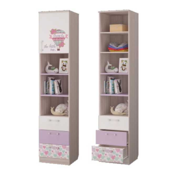 Шкаф дня книг с 3-мя ящиками и дверкой, 451х446х2136, Ясень светлый/Белый