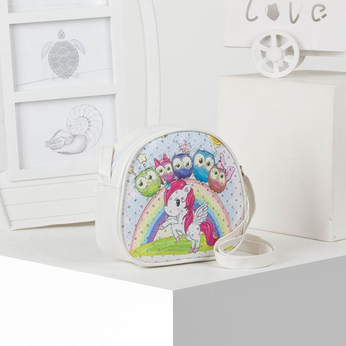 Сумка детская "Единорог", отдел на молнии, регулируемый ремень, цвет белый