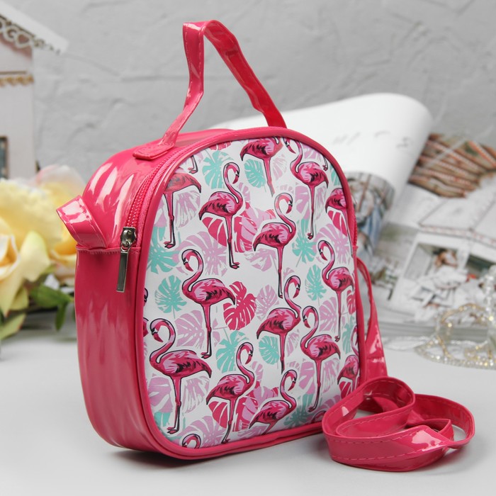 Сумка детская "Фламинго и тропики", отдел на молнии, регулируемый ремень, цвет малиновый