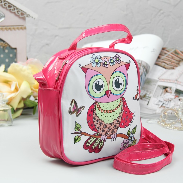 Сумка детская "Совушка", отдел на молнии, регулируемый ремень, цвет малиновый