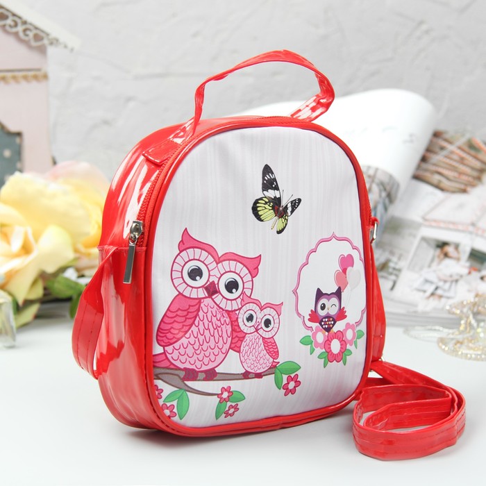 Сумка детская "Совушки", отдел на молнии, регулируемый ремень, цвет красный