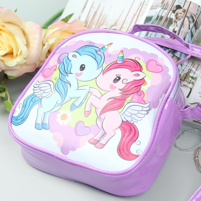 Сумка детская "Единороги", отдел на молнии, регулируемый ремень, цвет сиреневый