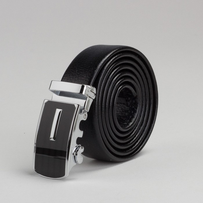 Ремень мужской, пряжка автомат металл, цвет чёрный гладкий