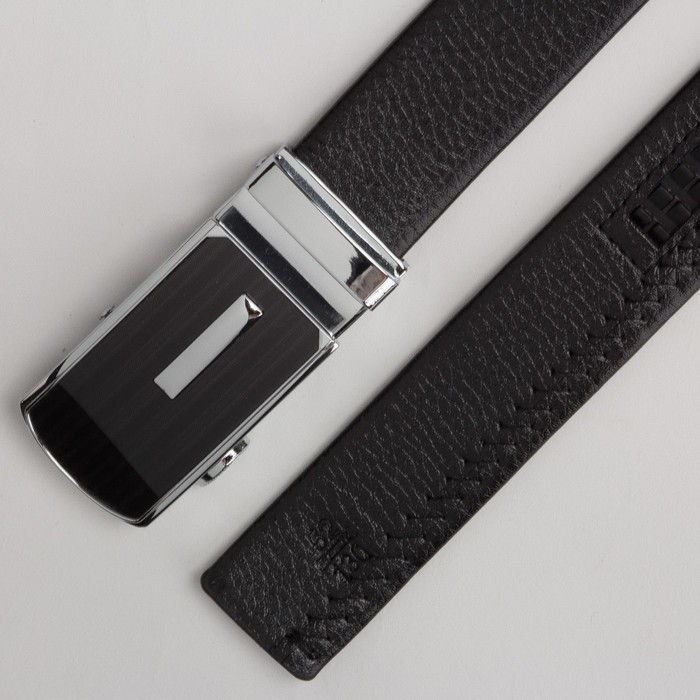 Ремень мужской, пряжка автомат металл, цвет чёрный гладкий