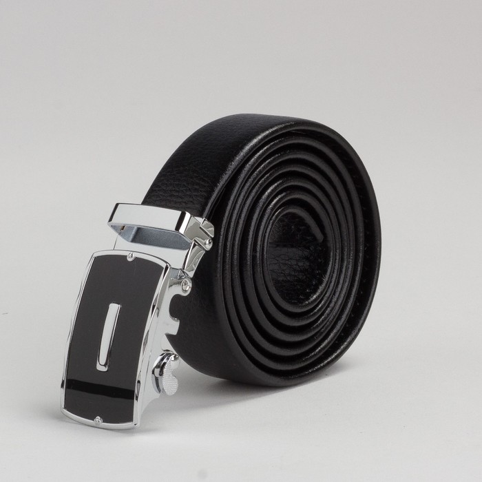 Ремень мужской, пряжка автомат металл, цвет чёрный гладкий